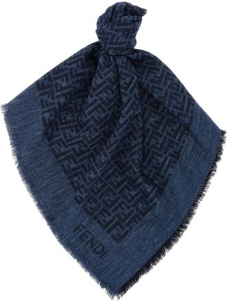 Fendi Blue FF Logo Printed Shawl