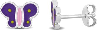 Mimi & Max Purple and Pink Enamel Butterfly Stud Earrings in Sterling Silver