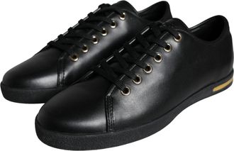 Dolce & Gabbana Womens Black Gold Leather Classic Sneakers Shoes Calf