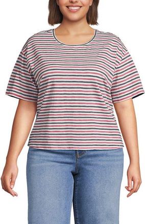 Lands End Plus Size Short Sleeve Slub Jersey Eyelet T-Shirt in Faded Navy/soft Mojave Stripe at Nordstrom, Size 2X