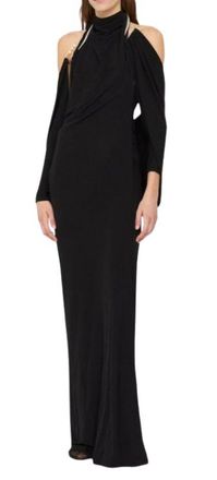 CHRISTOPHER ESBER Black Jersey Levitate Longsleeve Halter Dress Size S