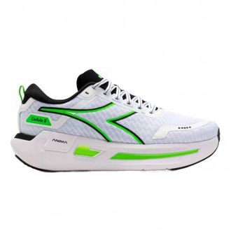 Diadora Mens Cellula 2 Running Shoes In White/black/green Fluorescent