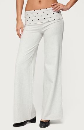 Edikted Reeva Polka Dot Foldover Pants in Light-Gray-Melange at Nordstrom, Size X-Small