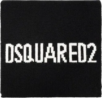 Dsquared2 Logo Intarsia Knit Wool Scarf