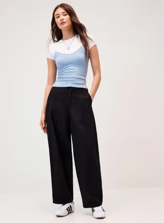 Twik Womens Twill barrel-leg dress pant