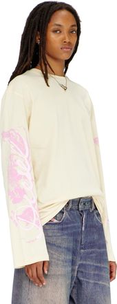 Diesel Long-sleeve T-shirt with graphic prints and crystals - T-Shirts - Woman - White