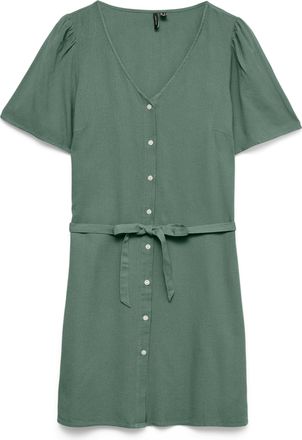Vero Moda Hemdblusenkleid VERO MODA VMMYMILO 2/4 SHORT SHIRT DRESS WVN GA, Damen, Gr. XL, N-Gr, laurel wreath, Obermaterial: 55% Viskose, 45% Leinen, unifarben,