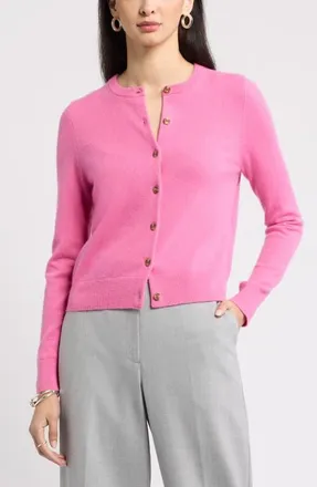 Nordstrom Cashmere Crewneck Cardigan in Pink Boss at Nordstrom, Size Xx-Large