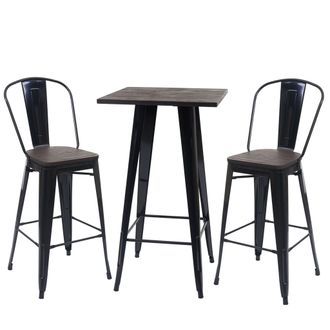 Hhg [nunca Usado] Set Mesa De Bar + 2x Taburete De Bar Hhg-407 Incl. Tablero De Madera, Taburete De Bar Mesa De Bar, Metal Dise&ntilde;o Industrial, Mvg, Negro
