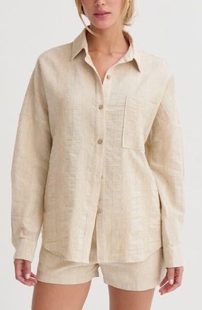 Crescent Stripe Textured Linen Shirt in Oatmeal at Nordstrom, Size X-Small