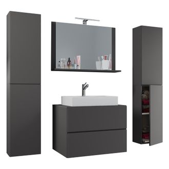 ebuy24 Ebuy24 - Vcm 5pcs Lavabo Lavabo Gabinete Inferior Ancho 60 Cm Muebles De Ba&ntilde;o Conjunto Con Cajones Puertas Giratorias Espejo Lendas Xl Caj&oacute;n (antracit