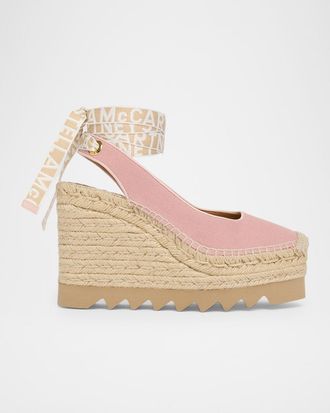 Stella McCartney 110mm Gaia Slingback Canvas Wedge Espadrilles