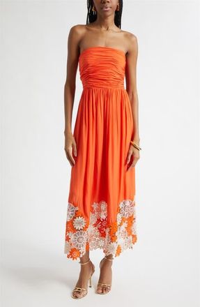 Ramy Brook Milani Strapless Lace Detail Dress in Sunset Orange at Nordstrom, Size Xx-Small