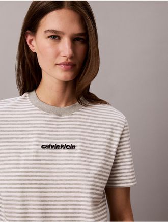Calvin Klein Jeans Calvin Klein Womens Striped CK Logo Tee - Grey - XL