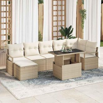vidaXL Vidaxl - Conjunto De Sof&aacute; De Jard&iacute;n Con Coj&iacute;n 8 Pcs Beige Y Crema