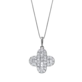 LuvMyJewelry Alina 0.5 Cts 14K Gold Baguette & Round Cut Diamond Clover Pendant with Optional Chain in White Gold With Chain at Nordstrom