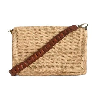 Ibeliv Shoulder Bags, female, Beige, Size: ONE SIZE Raphia Rectangular Bag with Leather Straps