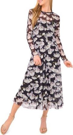 Ted Baker Floral Long Sleeve Mesh Dress in Rich Black at Nordstrom Rack, Size Medium