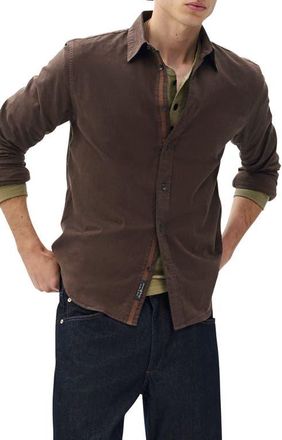 Rag & Bone Tomlin Cotton Dobby Button-Up Shirt in Dark Brown at Nordstrom, Size Xx-Large