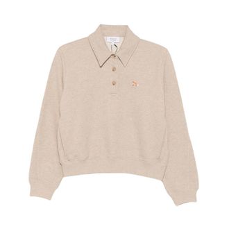 Maison Kitsun&eacute; Fox Head Regular Polo - Dames - Sweatshirts - Beige - L - Katoen - Hoodies & sweatvesten