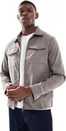 Brave Soul Giacca corta effetto camoscio color tortora-Neutro