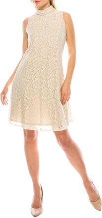 Taylor Lace Mock Neck A-Line Dress In Ivory
