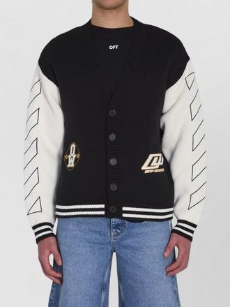 Off-white ribbed v-neck cardigan