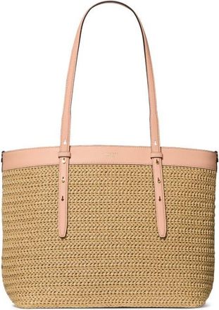 Kate Spade New York large do it all straw & leather tote in Light Cantaloupe Multi at Nordstrom