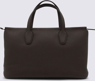 The Row Deep Brown Leather Marcel Top Handle Bag