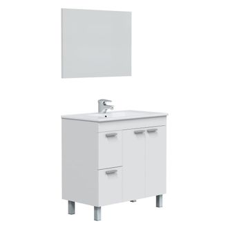 HOMN Mueble de baño 2 puertas 2 cajones, espejo y con lavabo, 80 cm