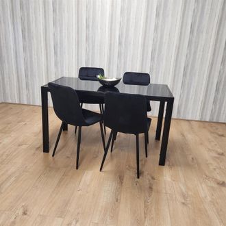 Kosy Koala Dining Table & 4 Chairs Black Glass 4 Velvet Chairs Dining Room Furniture in Brown