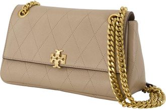Tory Burch Womens Charlie Small Shoulder Bag - Tory Burch Leather Beige Calfskin Shoulder-Hobo-Bags