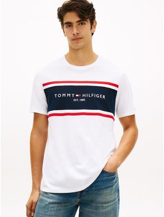 Tommy Hilfiger Mens Hilfiger Block Stripe Logo T-Shirt - White - XXXL