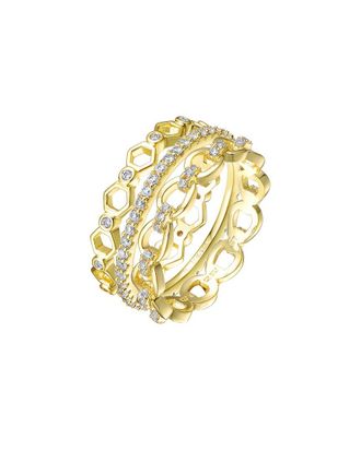 Genevive 14K Over Silver Cz Clear Wide Band Ring