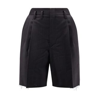Maison Margiela Zwarte Wollen Shorts Haaksluiting - Dames - Korte Broeken - Zwart - XS - Wol - Korte Broeken
