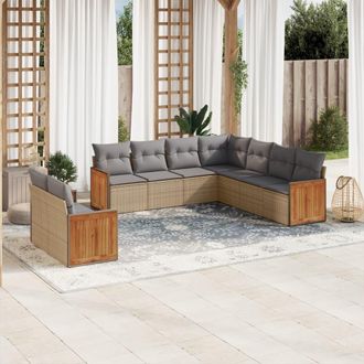 vidaXL Set De Sof&aacute;s De Jard&iacute;n 9 Pzas Con Cojines Rat&aacute;n Sint&eacute;tico Beige Vidaxl