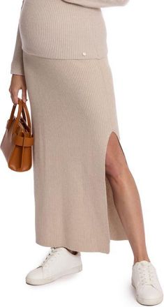 Cache Coeur Monica Rib Wool Blend Maternity Skirt in Beige at Nordstrom, Size X-Large
