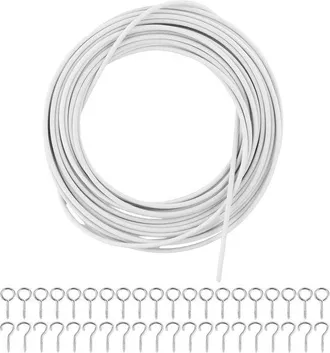 OEM Cable Para Cortinas De 10 M, Hilo Blanco Para Cortinas, Cord&oacute;n Para Cortinas Recubierto De Pl&aacute;stico, Con 25 Ojales De Tornillo Y 25 Ganchos
