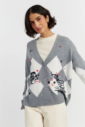 Chinti and Parker Grey Wool-Cashmere Peanuts Poker Cardigan