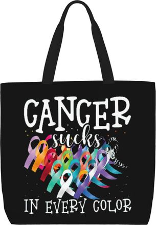 Generic Women Handbag Cancer Awareness Cancer Sucks In Every Color Travel Tote Bag Waterproof Girls Shopping Bags, For Christmas, Daily, School, Holiday, Birt