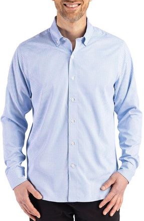 Cutter & Buck Skyline Epic Confidence Check Stretch Button-Down Shirt in Atlas/white at Nordstrom, Size 3Xlt