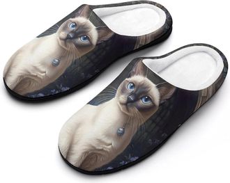Generic Siamese Cat Cotton Slippers for Women Indoor Outdoor Slipper Slip-On Memory Foam Home Shoes
