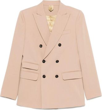 Max Mara Beige Solid Peaked Lapel Blazer