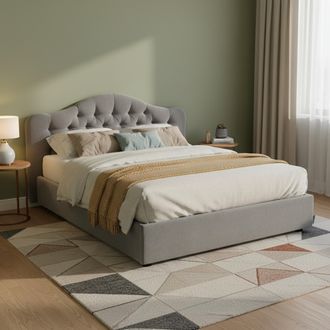 Dmora Cama Doble Allik, Cama Doble Con Colch&oacute;n Incluido, Desenfundable Made In Italy, Con Almacenaje, Gris