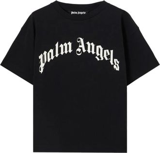 Palm Angels Curved Logo Black T-Shirt With Bold Graphic Design