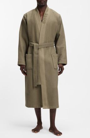 BOSS Waffle Cotton Blend Robe in Open Brown at Nordstrom, Size Xx-Large