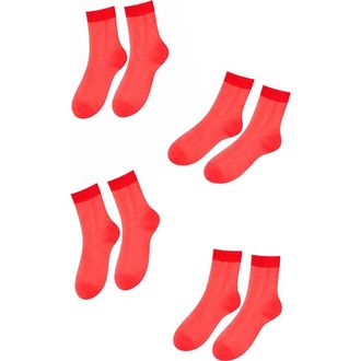 Lechery 6-Pack Glossy Sheer Fashion Knee-Highs in Red at Nordstrom