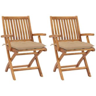 vidaXL Sillas De Jard&iacute;n 2 Unidades Madera De Teca Con Cojines Beige Vidaxl