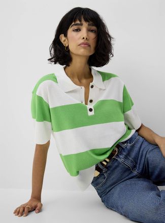 Ichi Womens Broad stripes polo-collar boxy-fit sweater