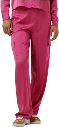 Selected High-Waisted Cargo Broek - Dames - Wijde Broeken - Roze - L - Katoen - Broeken